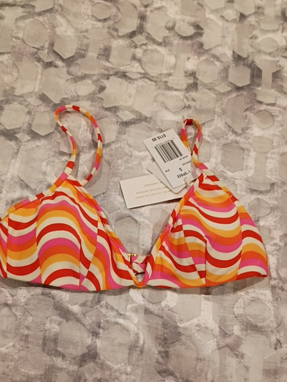 NWT l*space Helena Multicolor Wave-Print Retro Triangle Bikini Top S, M - Picture 2 of 11